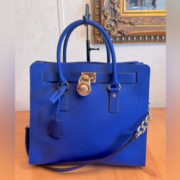 Michael Kors Large Electric Blue Leather Hamilton With Gold Tone Hardware EUC